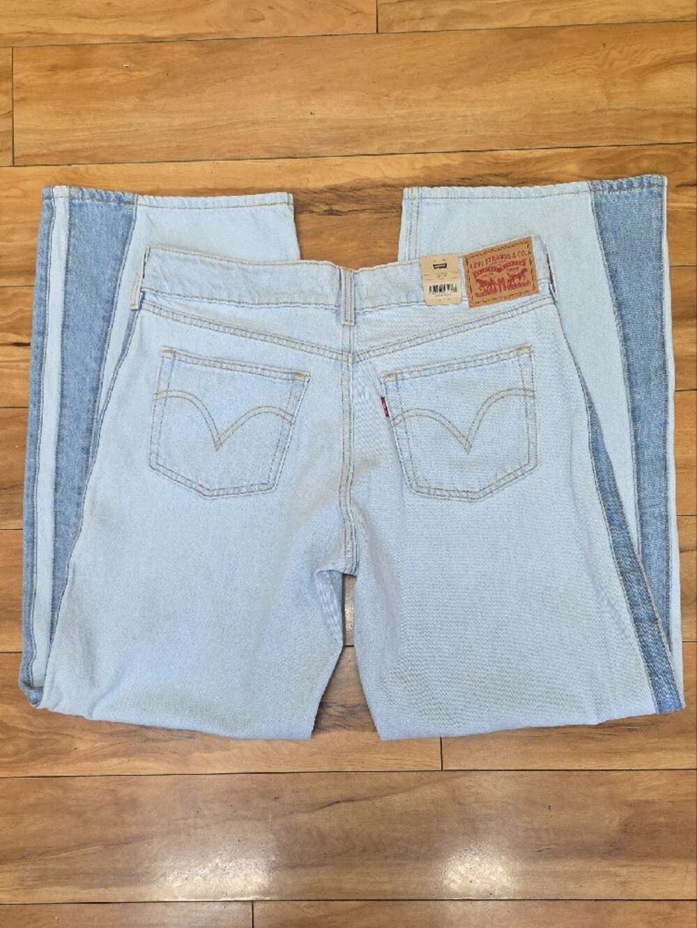 Levi’s Superlow Loose Stripe Jeans Light Wash Two Tone Side Panel 30x32 NEW - Picture 7 of 16